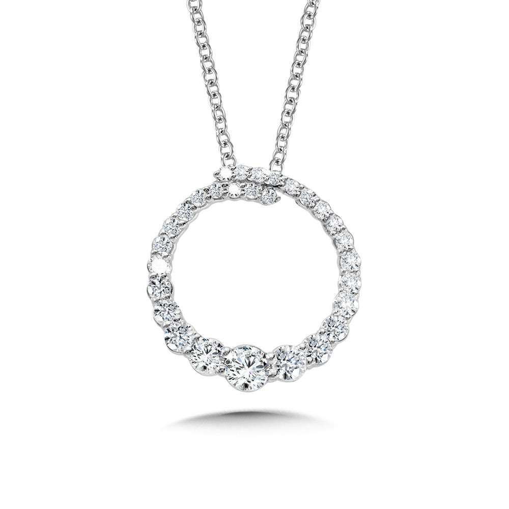 14K WHITE GOLD CIRCLE DIAMOND PENDANT WITH 29=0.50TW ROUND H-I I1 DIAMONDS