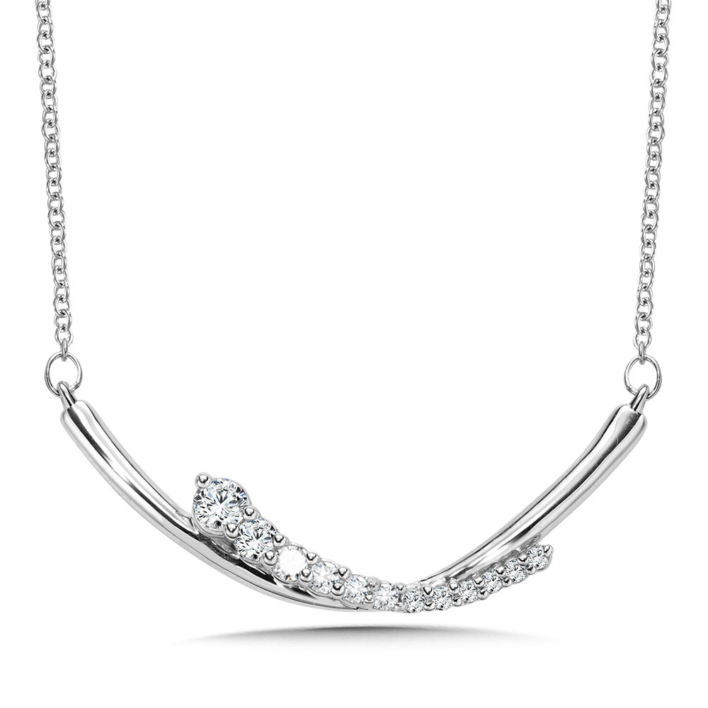 14K WHITE GOLD BAR DIAMOND NECKLACE WITH 12=0.33TW ROUND H-I I1 DIAMONDS