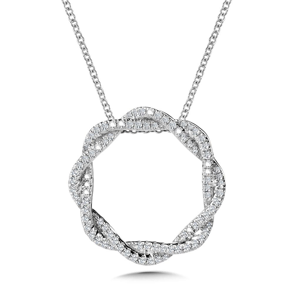14K WHITE GOLD CIRCLE DIAMOND PENDANT WITH 99=0.25TW SINGLE CUT H-I I1 DIAMONDS