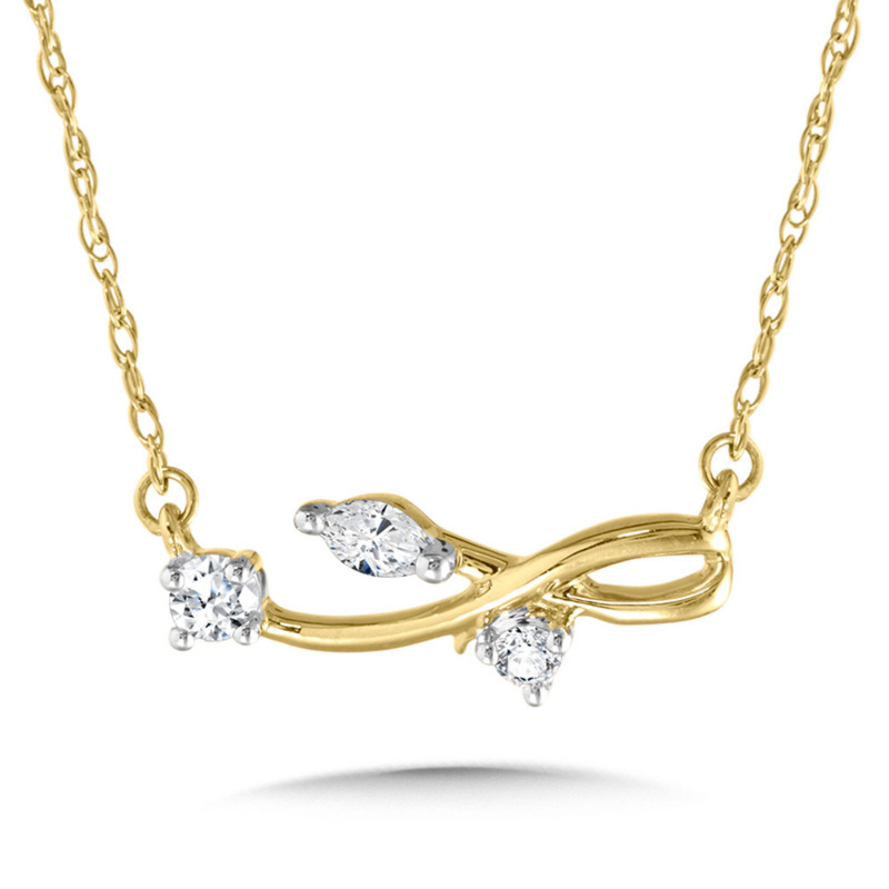 10K YELLOW GOLD INFINITY DIAMOND NECKLACE WITH 3=0.10TW VARIOUS SHAPES (2 ROUNDS & 1 MARQUISE) H-I I1 DIAMONDS 18