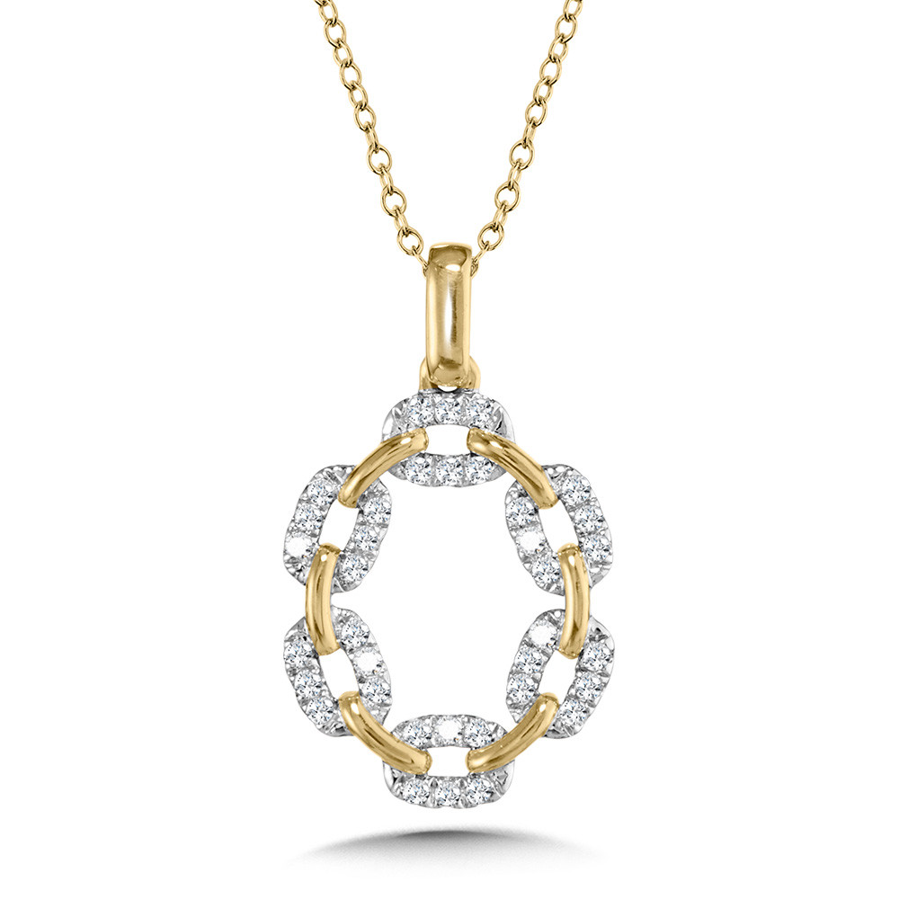 14K YELLOW GOLD OVAL LINK DIAMOND PENDANT WITH 36=0.20TW SINGLE CUT H-I I1 DIAMONDS