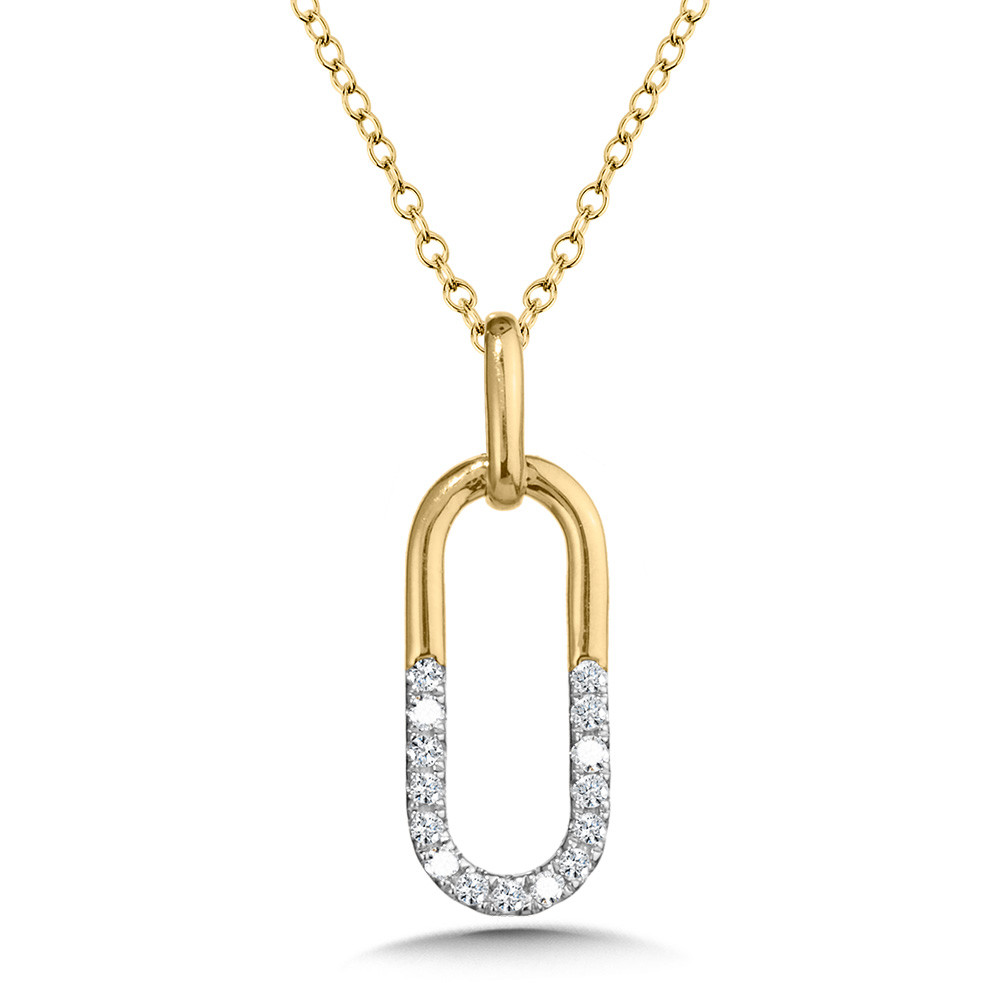 10K YELLOW GOLD PAPERCLIP DIAMOND PENDANT WITH 15=0.13TW SINGLE CUT H-I I1 DIAMONDS 18