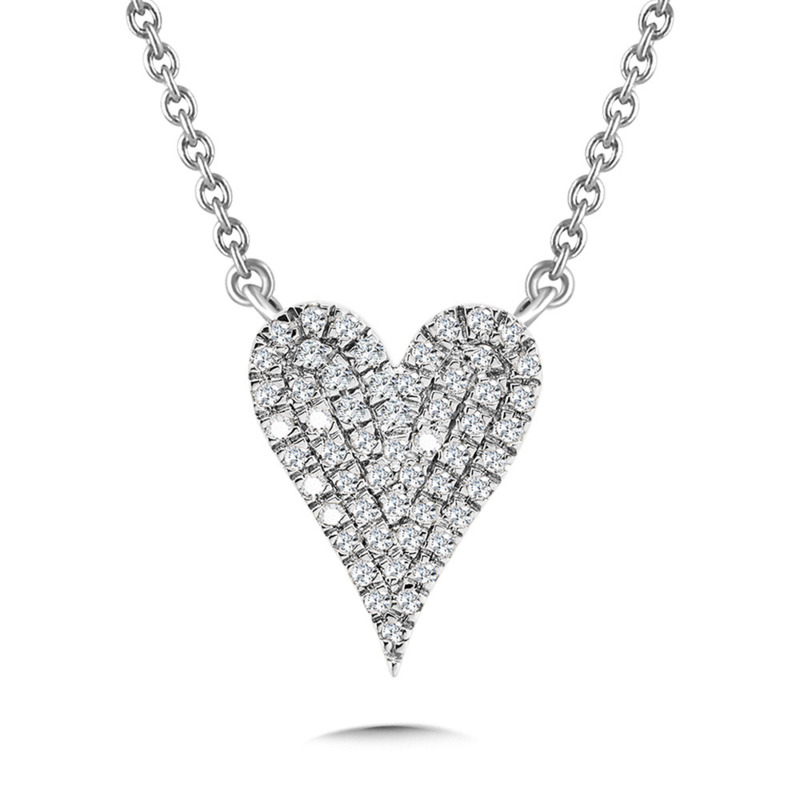 10K WHITE GOLD HEART DIAMOND NECKLACE WITH 55=0.10TW SINGLE CUT H-I I1 DIAMONDS 18