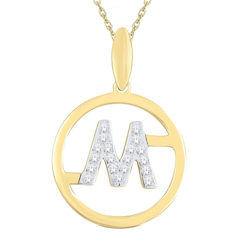 10K YELLOW GOLD INITIAL DIAMOND PENDANT WITH 19=0.08TW SINGLE CUT H-I I1 DIAMONDS 18