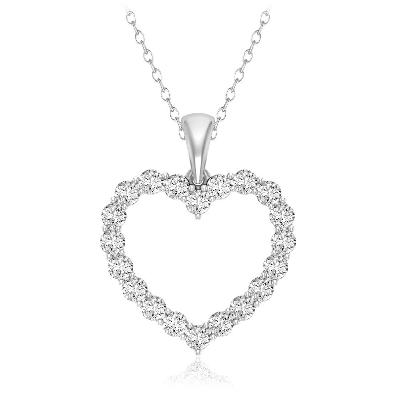 14K WHITE GOLD HEART DIAMOND PENDANT WITH 20=0.23TW ROUND H-I I1 DIAMONDS 18