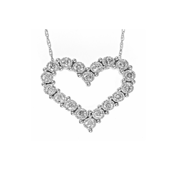 14K WHITE GOLD HEART DIAMOND PENDANT WITH 18=0.10TW ROUND I I1 DIAMONDS 18