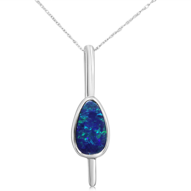 14K WHITE GOLD BEZEL PENDANT WITH ONE FREEFORM AUSTRALIAN OPAL DOUBLET 18