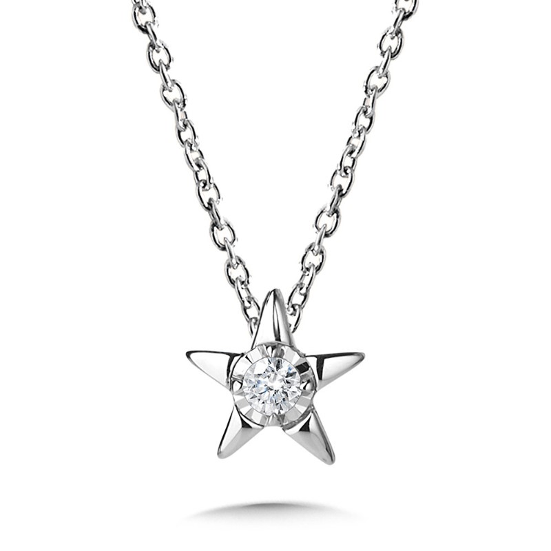 STERLING SILVER STAR PENDANT WITH ONE 0.10CT ROUND I I1 DIAMOND 18