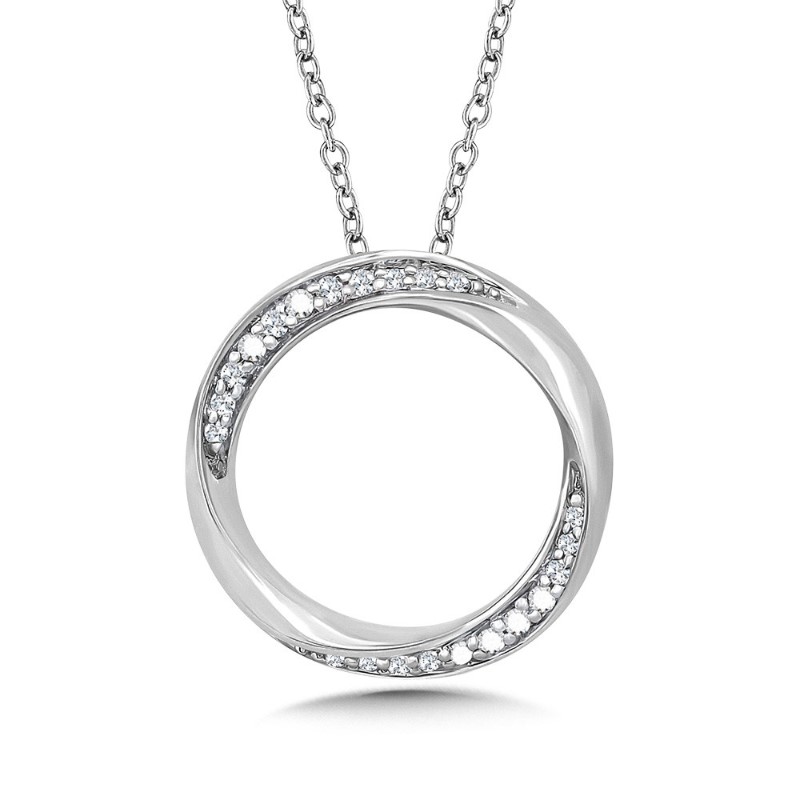 STERLING SILVER CIRCLE PENDANT WITH 22=0.10TW SINGLE CUT H-I I1 DIAMONDS 18