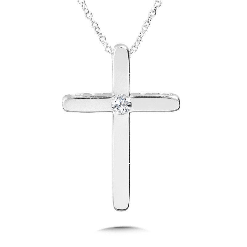 STERLING SILVER CROSS PENDANT WITH ONE 0.03CT ROUND H-I I1 DIAMOND 18