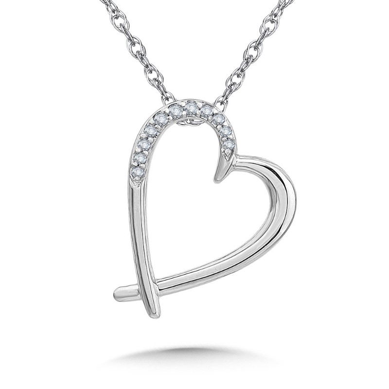 STERLING SILVER HEART PENDANT WITH 11=0.05TW SINGLE CUT H-I I1 DIAMONDS   (2.59 GRAMS)