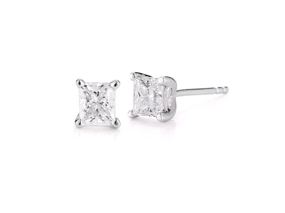 14 KARAT WHITE GOLD B QUALITY STUD DIAMOND EARRINGS WITH 2=0.23TW PRINCESS G-H COLOR I1 CLARITY DIAMONDS