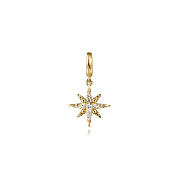 GABRIEL & CO BUJUKAN COLLECTION 14K YELLOW GOLD STAR DIAMOND PENDANT WITH 13 = 0.15TW ROUND G-H SI1 DIAMONDS   (2.09 GRAMS)
