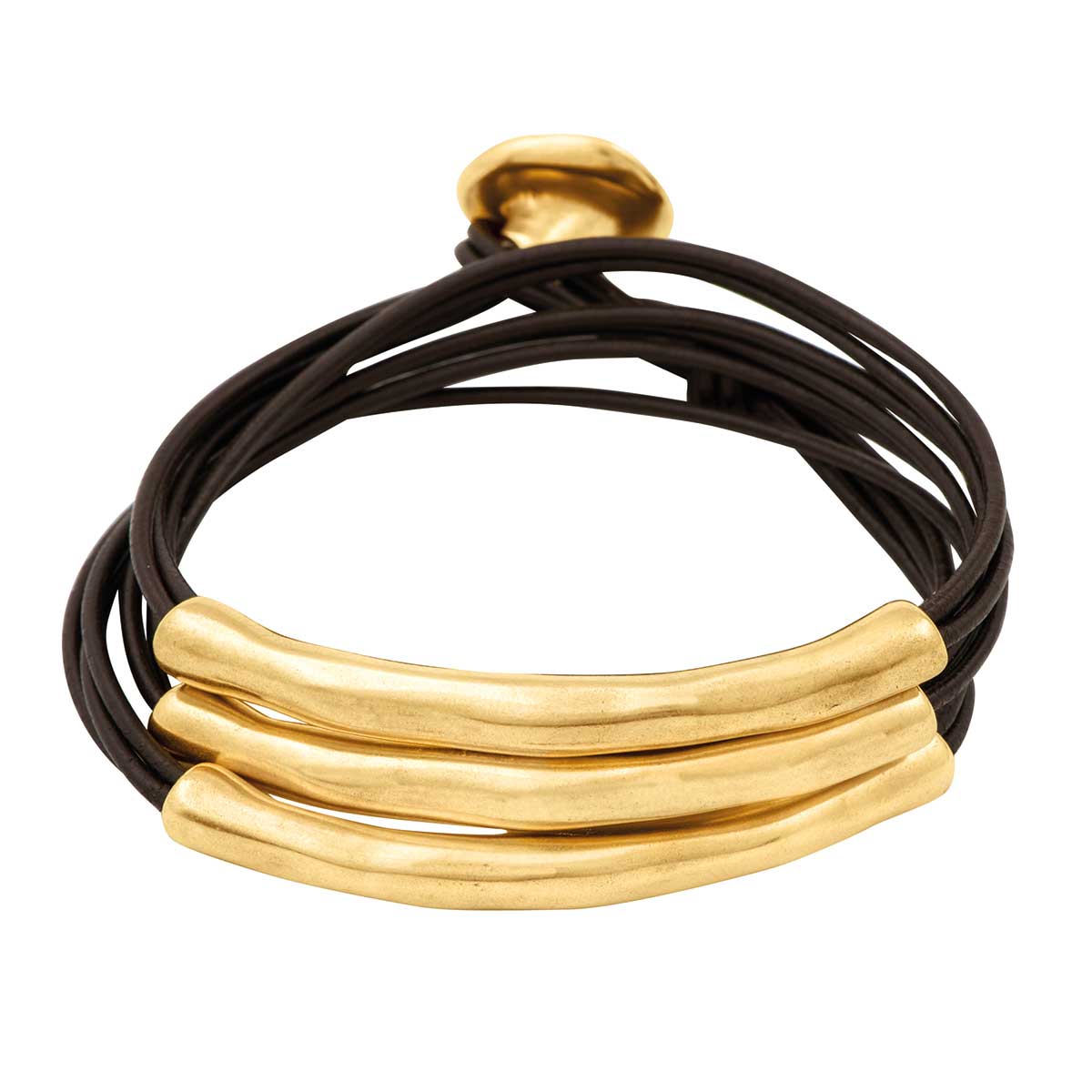 UNO DE 50 GOLD PLATED TRIPLE WRAP LEATHER BRACELET 