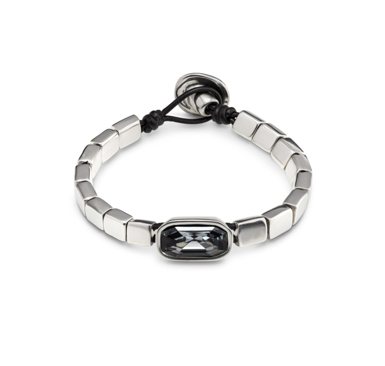 UNODE50 ANACONDA SILVER PLATED FASHION BRACELET WITH GREY CRYSTAL