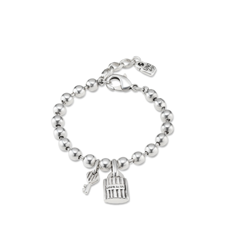 UNODE50 SILVER KEY & LOCK SILVER PLATED FASHION BRACELET SIZE MEDIUM