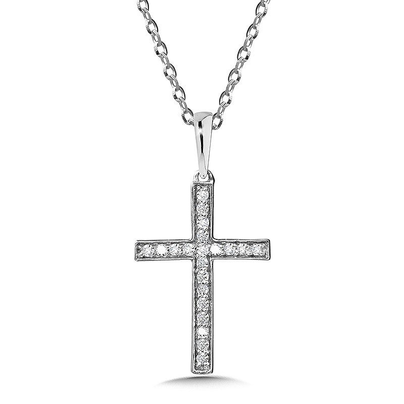 14K WHITE GOLD CROSS DIAMOND PENDANT WITH 21=0.06TW SINGLE CUT H-I I1 DIAMONDS