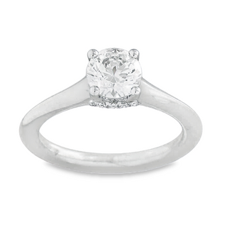 18K White Gold Hidden Halo Cathedral & Diamond Bridge Engagement