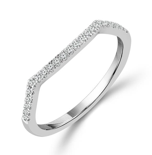 14K WHITE GOLD CURVED PAVE' DIAMOND WEDDING BAND SIZE 7 WITH 23=0.10TW ROUND G-H I1 DIAMONDS   (1.82 GRAMS)