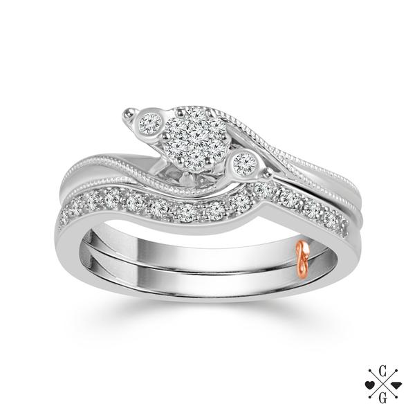 10 KARAT WHITE GOLD CLUSTER WEDDING SET SIZE 7 WITH 22=0.20TW ROUND H-I COLOR SI2-I1 CLARITY DIAMONDS