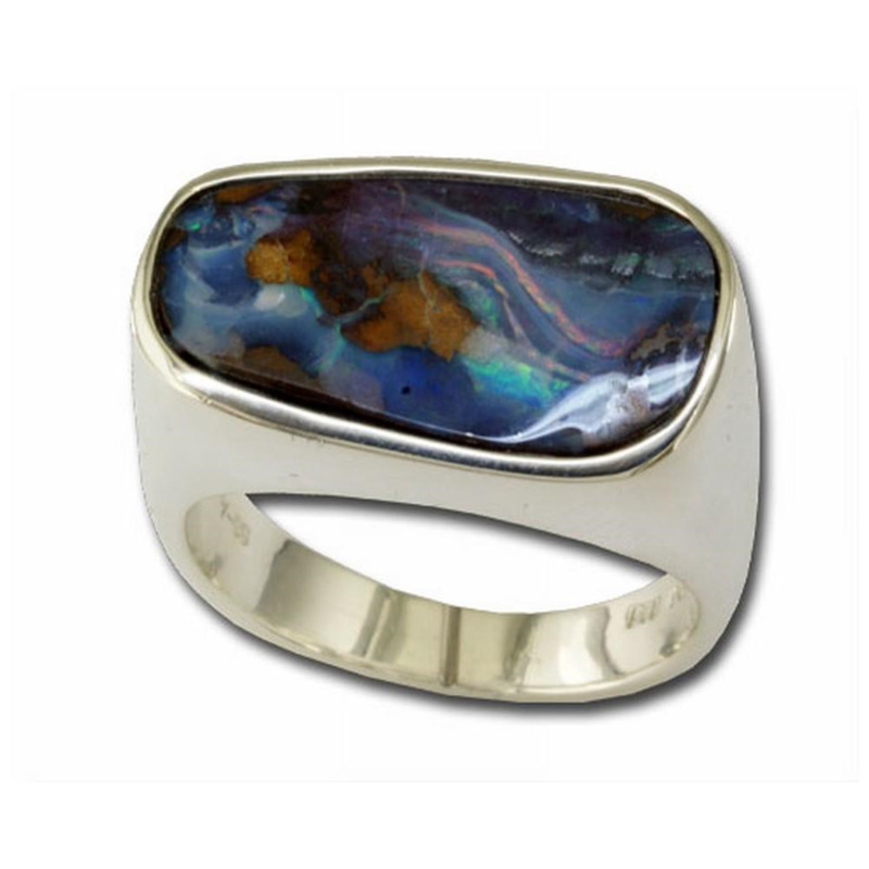 STERLING SILVER BEZEL RING SIZE 11.25 WITH ONE FREEFORM BOULDER OPAL    (17.88 GRAMS)