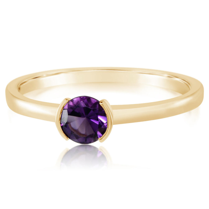 14K YELLOW GOLD BEZEL RING SIZE 6.5 WITH ONE 0.30CT ROUND AMETHYST   (1.99 GRAMS)