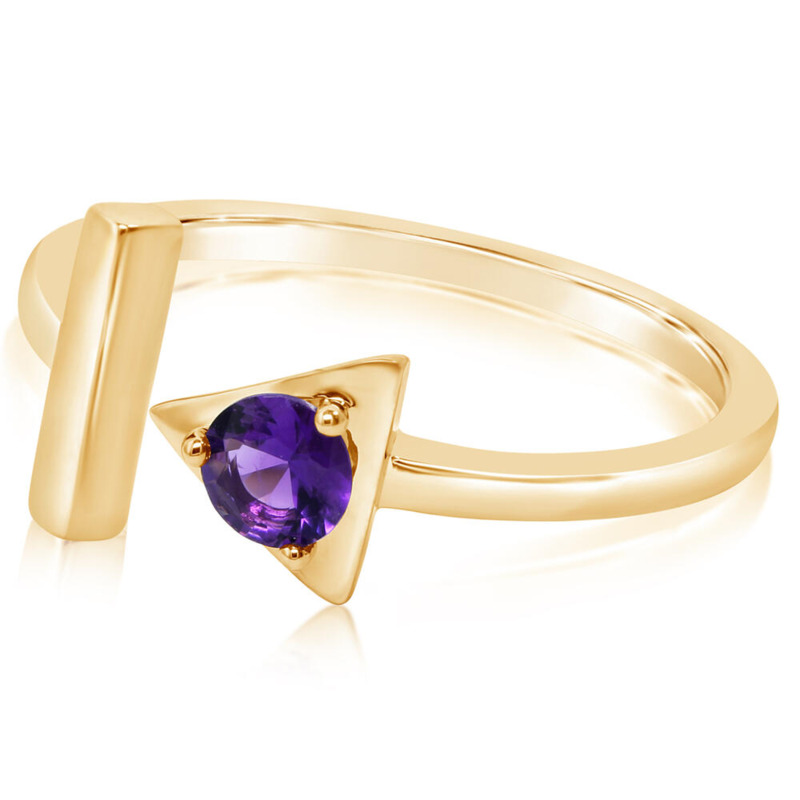 14K YELLOW GOLD RING SIZE 7 WITH ONE 0.20CT ROUND AMETHYST   (2.44 GRAMS)