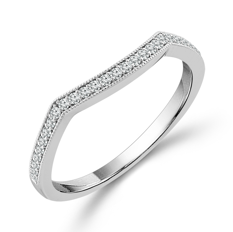 14K WHITE GOLD MILGRAIN PAVE DIAMOND ANNIVERSARY RING SIZE 7 WITH 25=0.17TW ROUND G-H I1 DIAMONDS   (2.05 GRAMS)