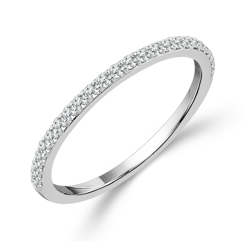 14K WHITE GOLD PAVE DIAMOND ANNIVERSARY RING SIZE 7 WITH 24=0.20TW ROUND G-H I1 DIAMONDS   (1.70 GRAMS)