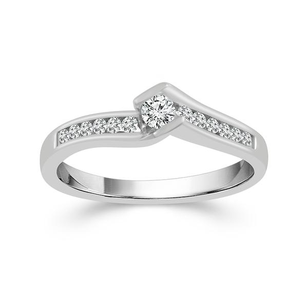 10 KARAT WHITE GOLD BYPASS ENGAGEMENT RING SIZE 7 WITH 13=0.25TW ROUND H-I COLOR I1 CLARITY DIAMONDS