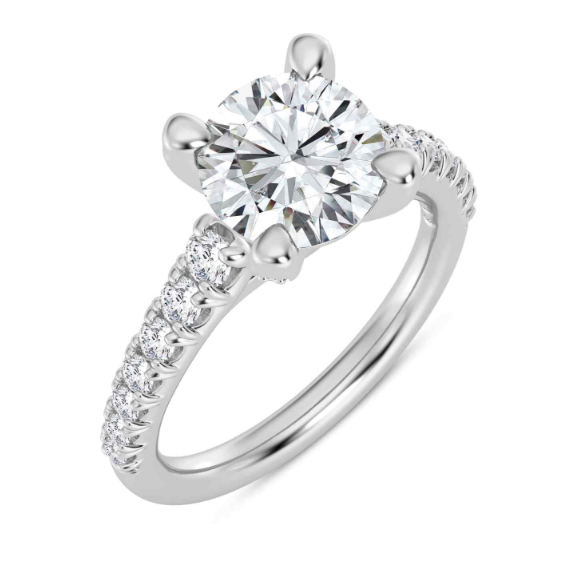 14K WHITE GOLD HIDDEN HALO SEMI-MOUNT RING SIZE 7 WITH 28 = 0.10TW ROUND F-G VS2 DIAMONDS AND 14 = 0.45TW ROUND F-G VS2 DIAMONDS   (4.10 GRAMS)
