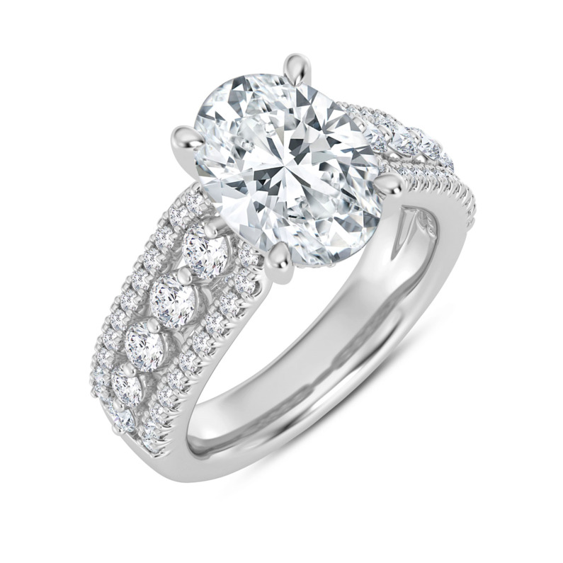 MOZE 14K WHITE GOLD SEMI-MOUNT RING SIZE 7 WITH 12=0.05TW ROUND F-G VS2 DIAMONDS (HEAD) AND 72=0.98TW ROUND F-G VS2 DIAMONDS (SHANK)   (8.29 GRAMS)