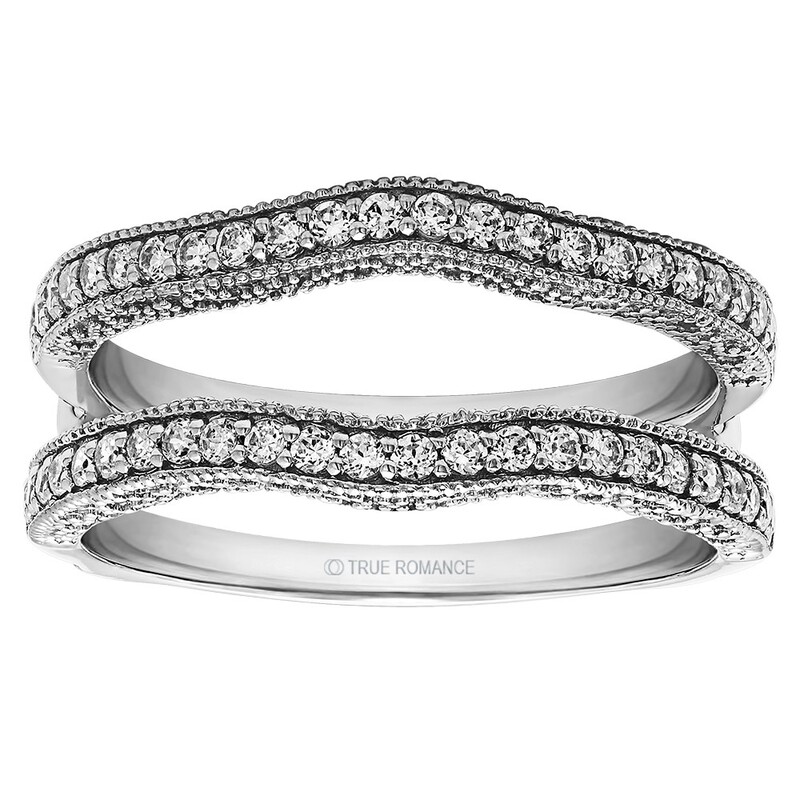 MILGRAIN 14K WHITE GOLD DIAMOND GUARD SIZE 7 WITH 48=0.48TW ROUND G-H SI2 DIAMONDS  (4.91 GRAMS)