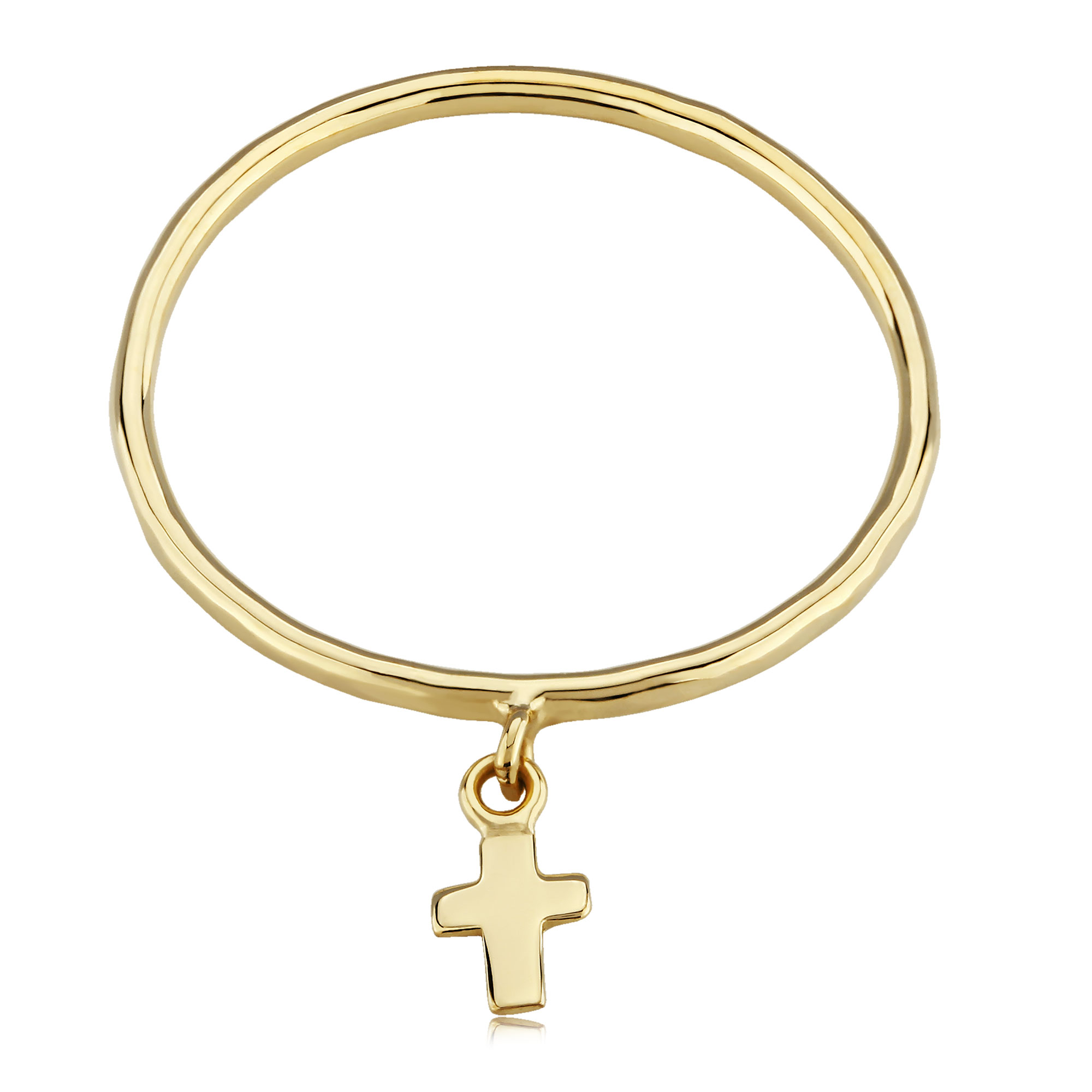 14K YELLOW GOLD HAMMERED RING WITH CROSS SIZE 7