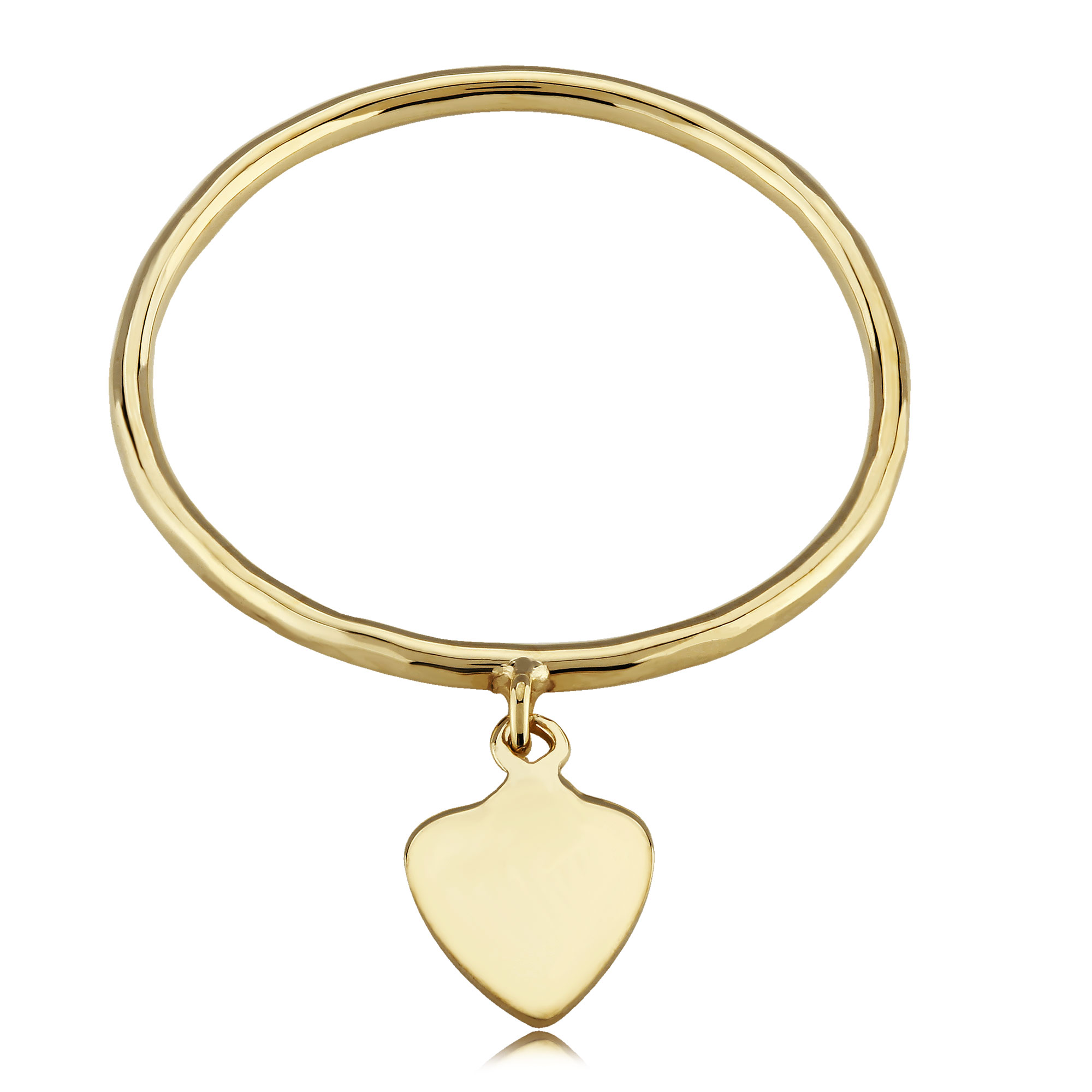 14K YELLOW GOLD HAMMERED RING WITH HEART DANGLE SIZE 7