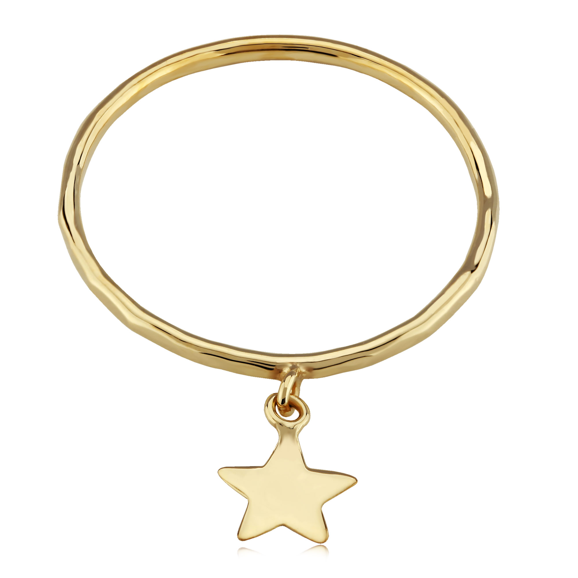 14K YELLOW GOLD HAMMERED RING WITH STAR DANGLE SIZE 7