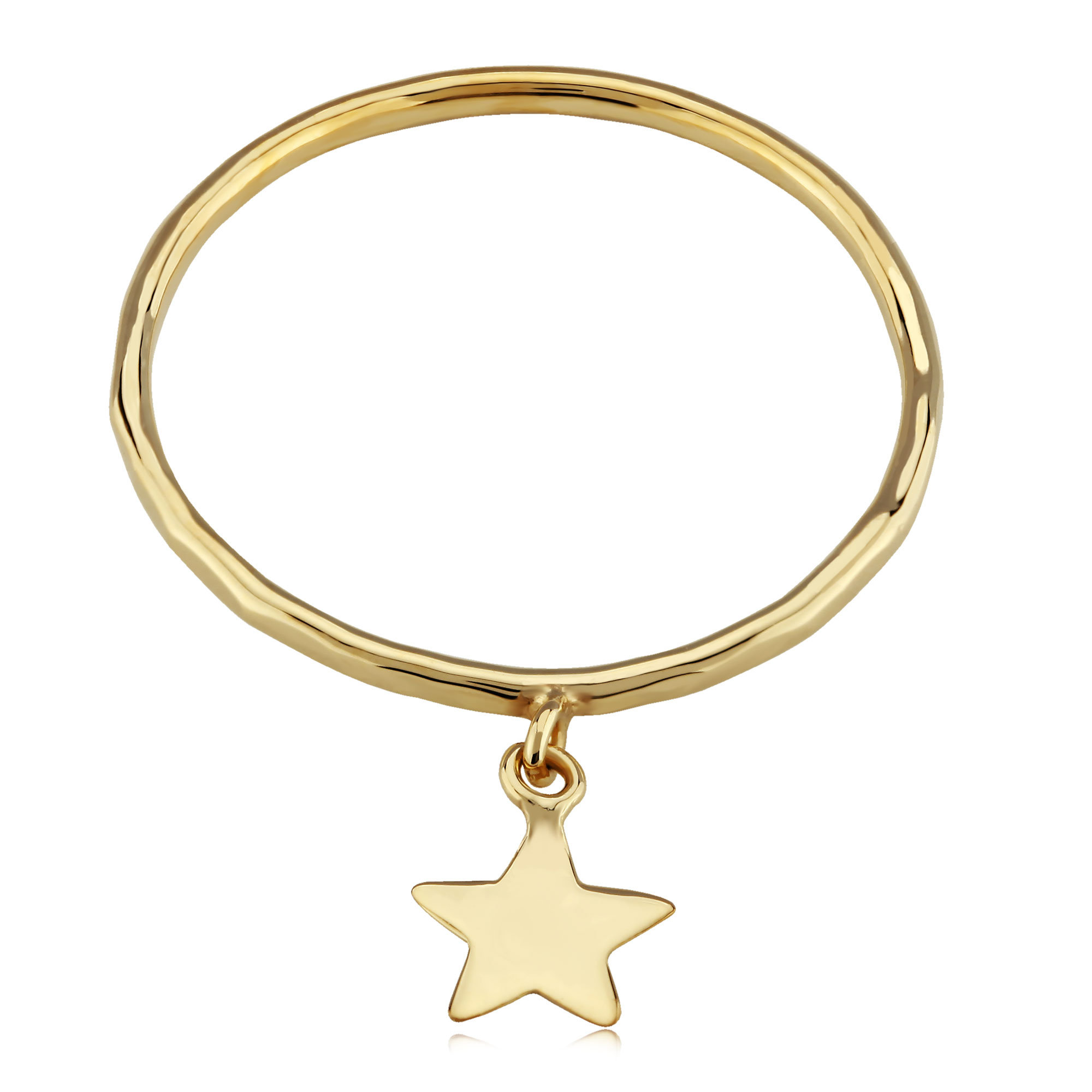 14K YELLOW GOLD HAMMERED RING WITH STAR DANGLE SIZE 7