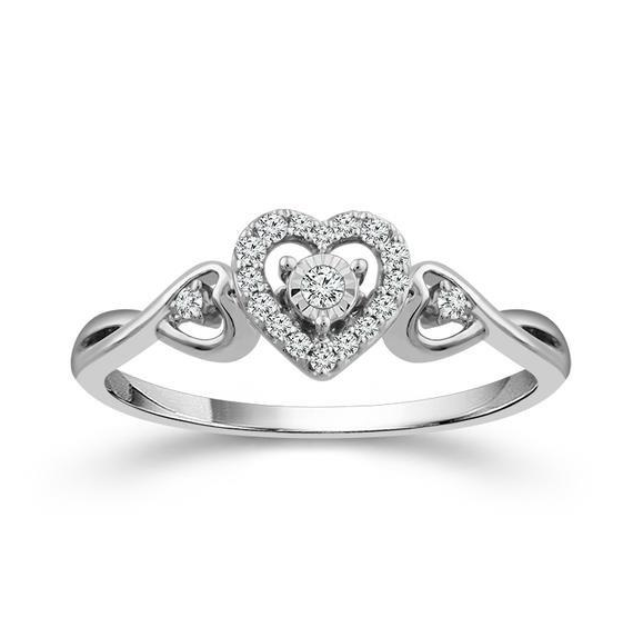 10K WHITE GOLD HEART PROMISE RING SIZE 7 WITH 19 0.13TW ROUND G-H I2 DIAMONDS   (2.64 GRAMS)