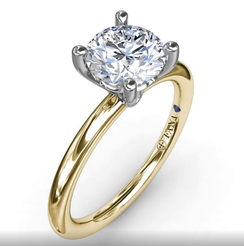 14K YELLOW & WHITE GOLD SOLITAIRE SEMI-MOUNT RING SIZE 6.5 WITH 2=0.02TW ROUND G-H VS2-SI1 DIAMONDS