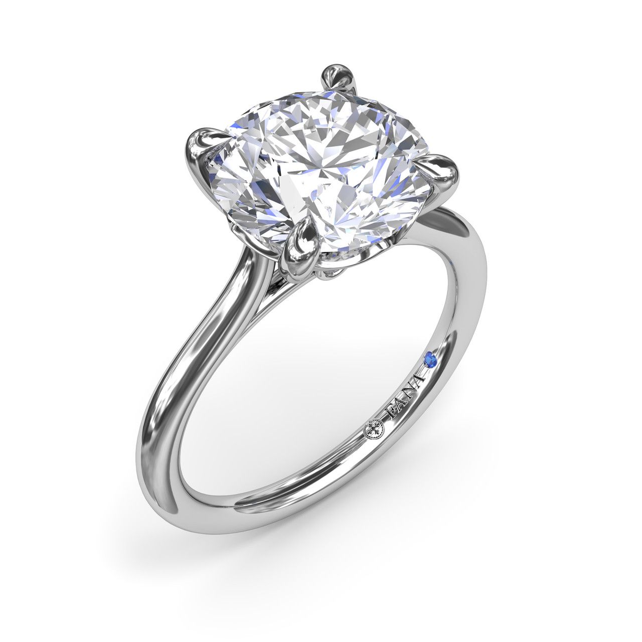 14K WHITE GOLD SOLITAIRE SEMI-MOUNT RING SIZE 6.5 WITH 2=0.02TW ROUND G-H VS2-SI1 DIAMONDS AND ONE ROUND BLUE SAPPHIRE  (3.60 GRAMS)