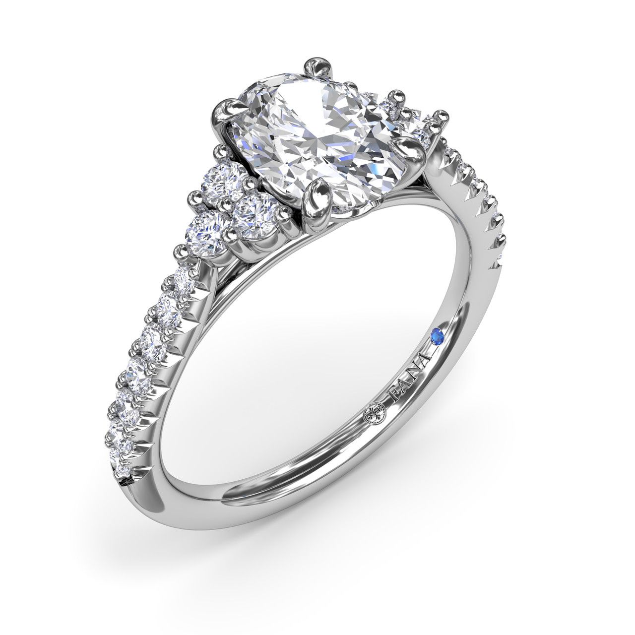 14K WHITE GOLD SEMI-MOUNT RING SIZE 6.5 WITH 20=0.37TW ROUND G-H VS2-SI1 DIAMONDS AND ONE ROUND BLUE SAPPHIRE   (3.07 GRAMS)
