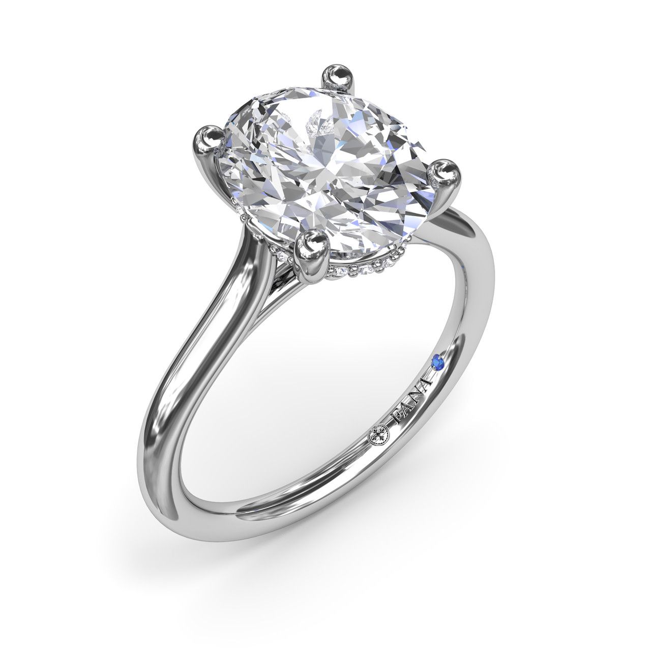 14K WHITE GOLD SOLITAIRE SEMI-MOUNT RING SIZE 6.5 WITH 16=0.08TW ROUND G-H VS2-SI1 DIAMONDS AND ONE ROUND BLUE SAPPHIRE   (3.72 GRAMS)
