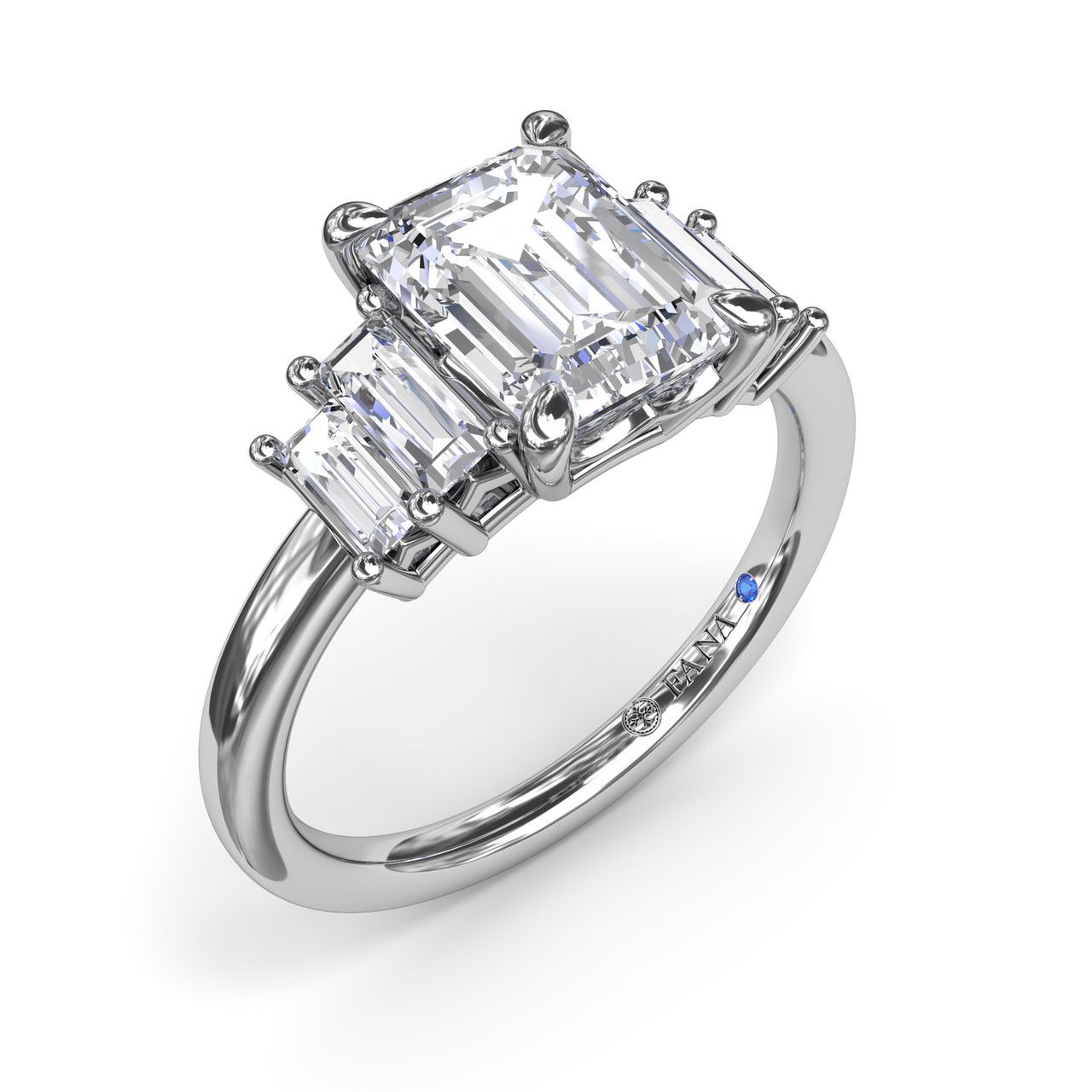 14K WHITE GOLD SEMI-MOUNT RING SIZE 6.5 WITH 4=0.52TW EMERALD G-H VS2-SI1 DIAMONDS AND ONE ROUND BLUE SAPPHIRE   (3.50 GRAMS)
