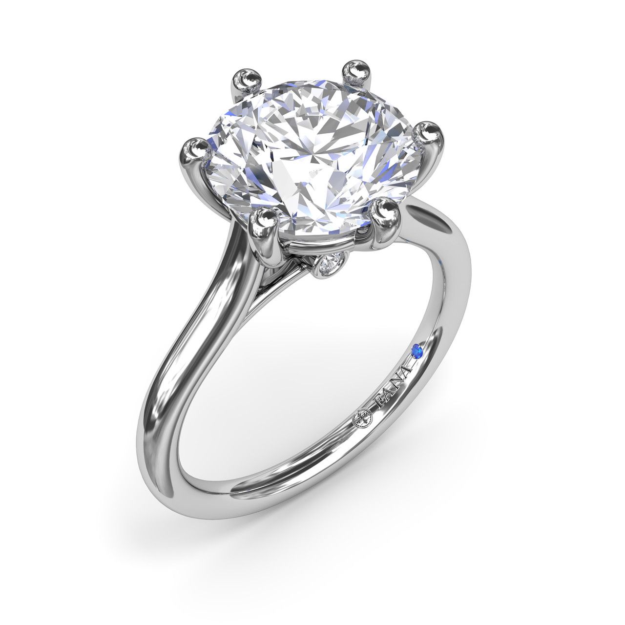 14K WHITE GOLD SOLITAIRE SEMI-MOUNT RING SIZE 6.5 WITH 2=0.02TW ROUND G-H VS2-SI1 DIAMONDS AND ONE ROUND BLUE SAPPHIRE   (4.14 GRAMS)