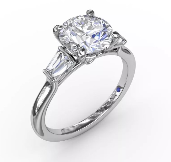 14K WHITE GOLD SEMI-MOUNT RING SIZE 6.5 WITH 4=0.31TW BAGUETTE G-H VS2-SI1 DIAMONDS AND 2=0.02TW ROUND G-H VS2-SI1 DIAMONDS AND ONE ROUND BLUE SAPPHIRE   (3.65 GRAMS)
