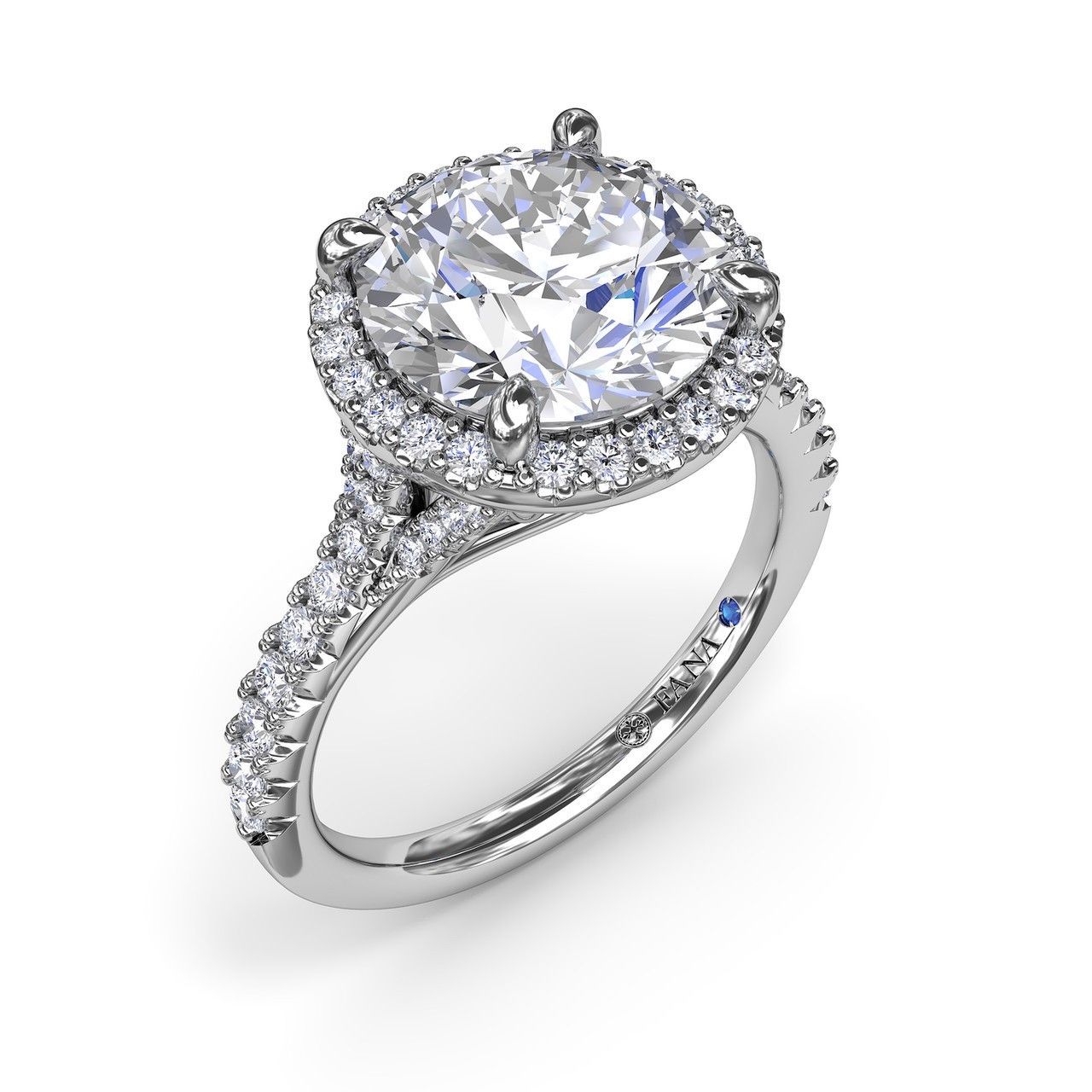 14K WHITE GOLD HALO SEMI-MOUNT RING SIZE 6.5 WITH 60=0.50TW ROUND G-H VS2-SI1 DIAMONDS AND ONE ROUND BLUE SAPPHIRE (5.06 GRAMS)