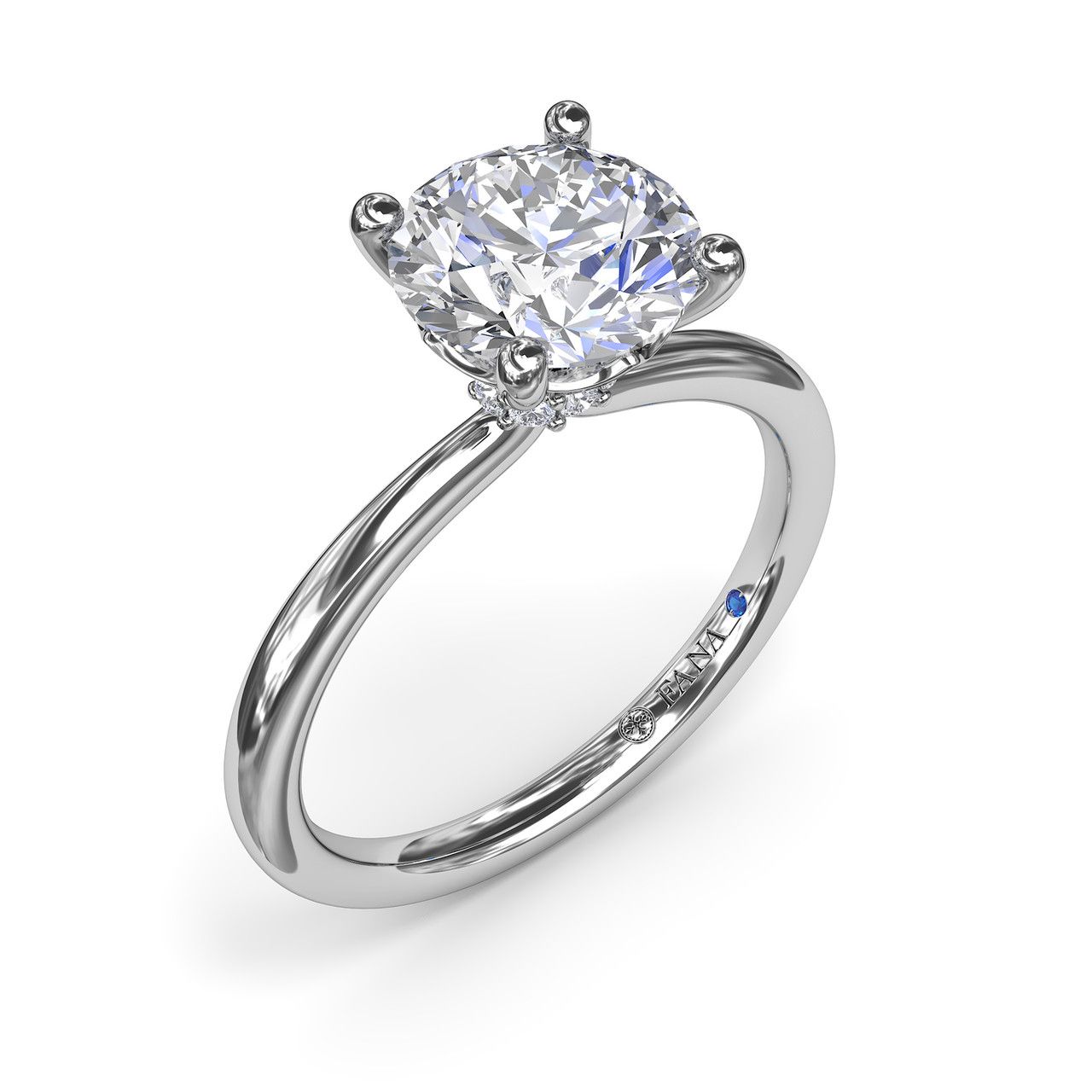 14K WHITE GOLD SOLITAIRE SEMI-MOUNT RING SIZE 6.5 WITH 8=0.06TW ROUND G-H VS2-SI1 DIAMONDS AND ONE ROUND BLUE SAPPHIRE   (3.05 GRAMS)