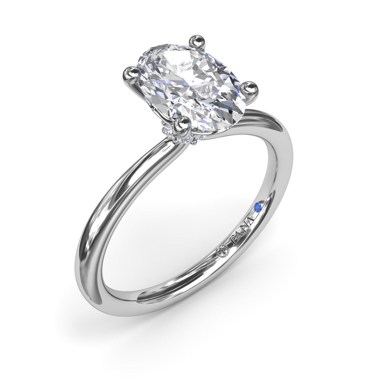 14K WHITE GOLD SOLITAIRE SEMI-MOUNT RING SIZE 6.5 WITH 8=0.06TW ROUND G-H VS2-SI1 DIAMONDS AND ONE ROUND BLUE SAPPHIRE    (3.00 GRAMS)