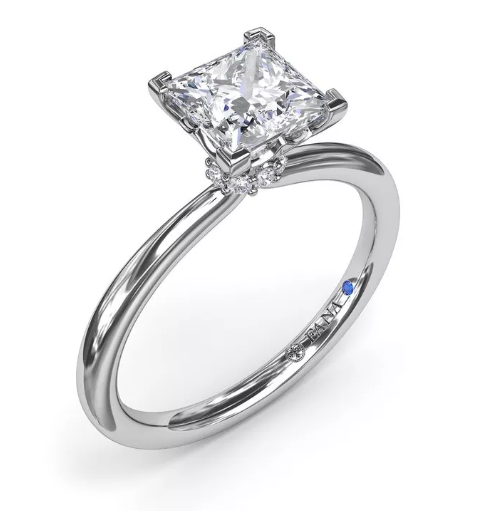 14K WHITE GOLD SOLITAIRE SEMI-MOUNT RING SIZE 6.5 WITH 8=0.06TW ROUND G-H VS2-SI1 DIAMONDS AND ONE ROUND BLUE SAPPHIRE   (2.66 GRAMS)