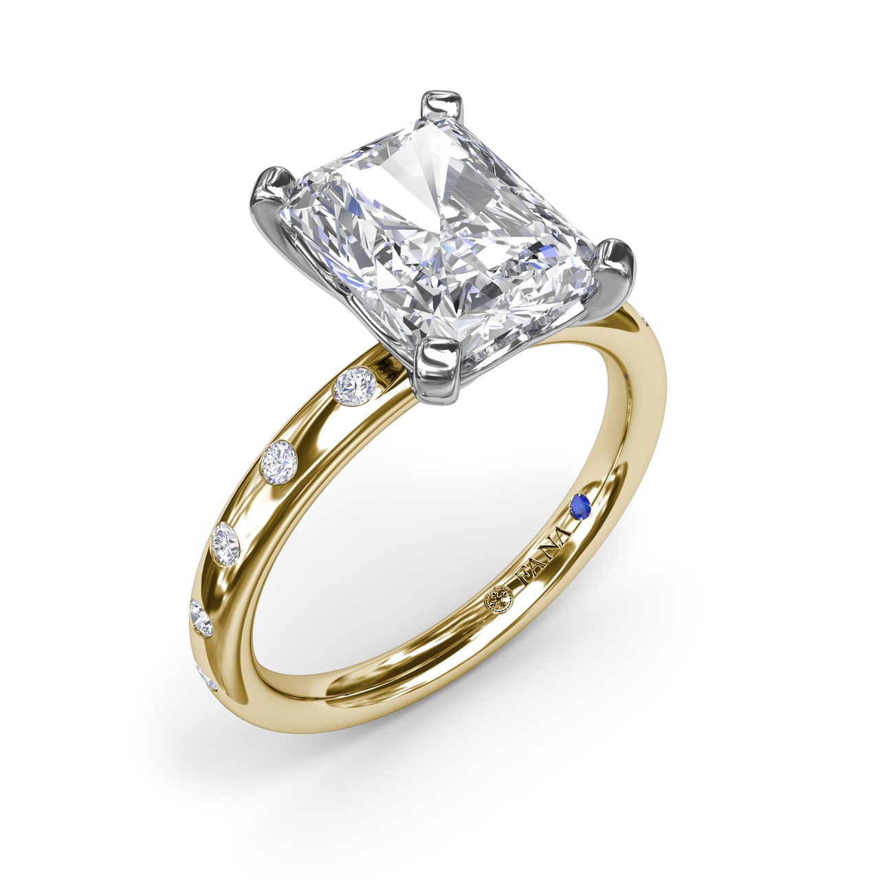 14K YELLOW & WHITE GOLD GYPSY SEMI-MOUNT RING SIZE 6.5 WITH 16 = 0.26TW ROUND F-G VS2-SI1 DIAMONDS AND ONE = 0.01CT ROUND BLUE SAPPHIRE   (4.10 GRAMS)